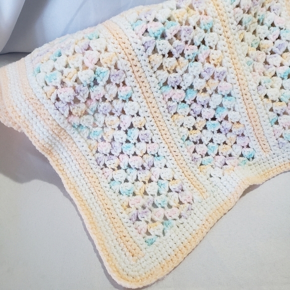 Handmade Baby Blanket Crochet Knit Pastel Shimmer Pink Purple Blue Peach White - Picture 7 of 9